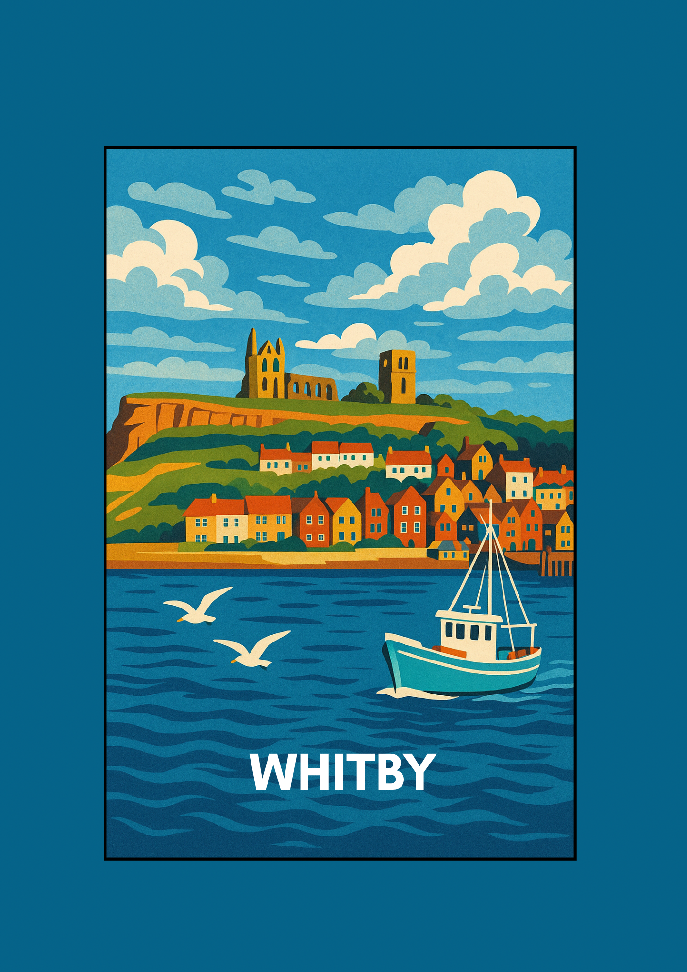 ๐ Whitby Coastal Charm โ Illustrated Art Print