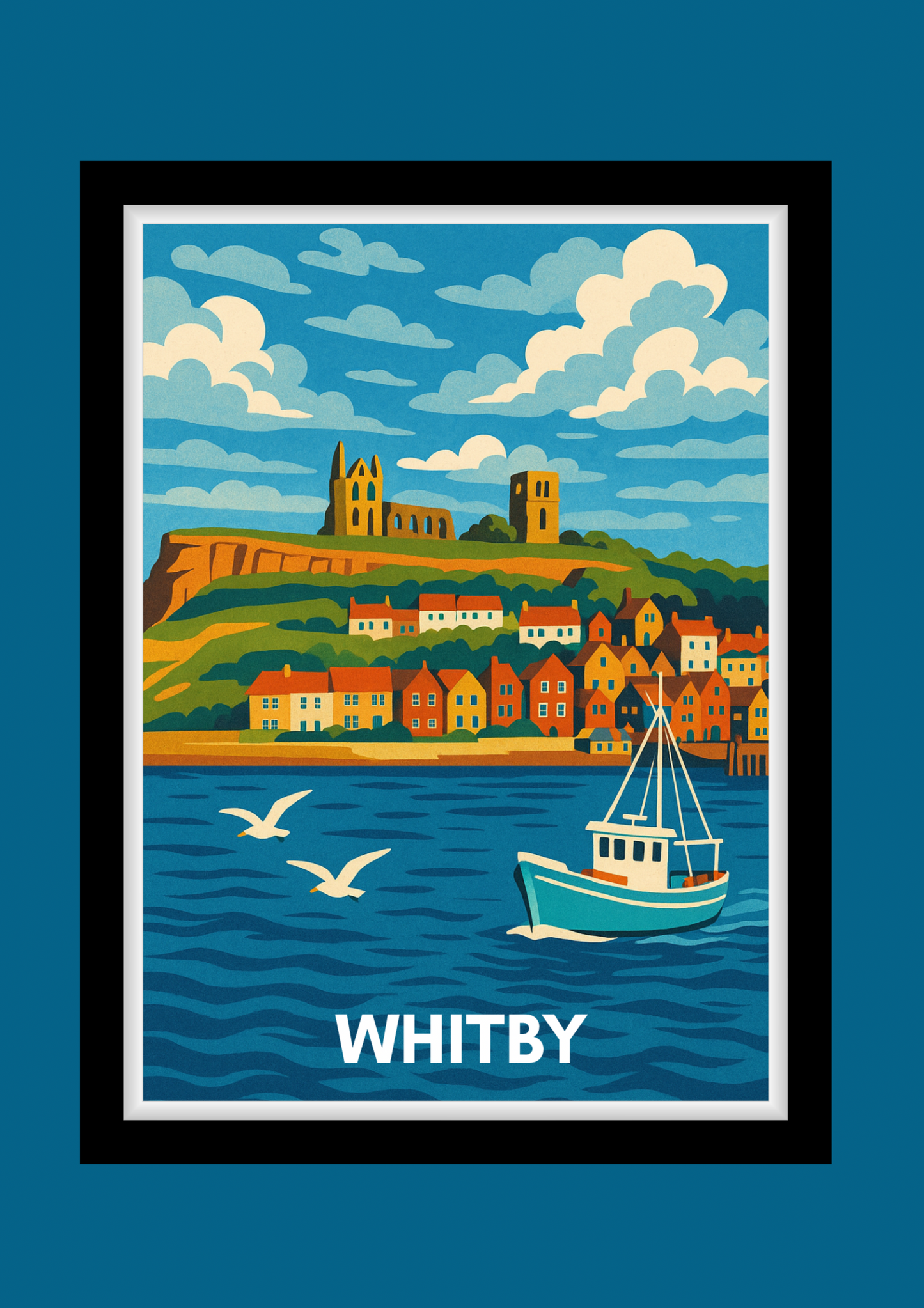 ๐ Whitby Coastal Charm โ Illustrated Art Print