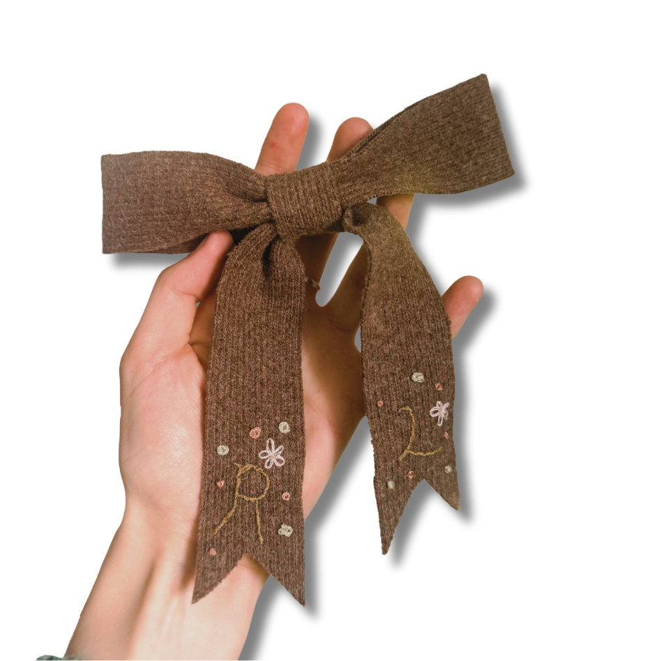 Hand Embroidered Knitted Hair Bow