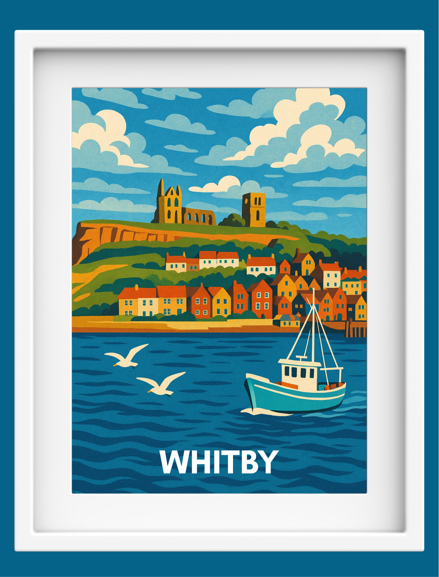 ๐ Whitby Coastal Charm โ Illustrated Art Print