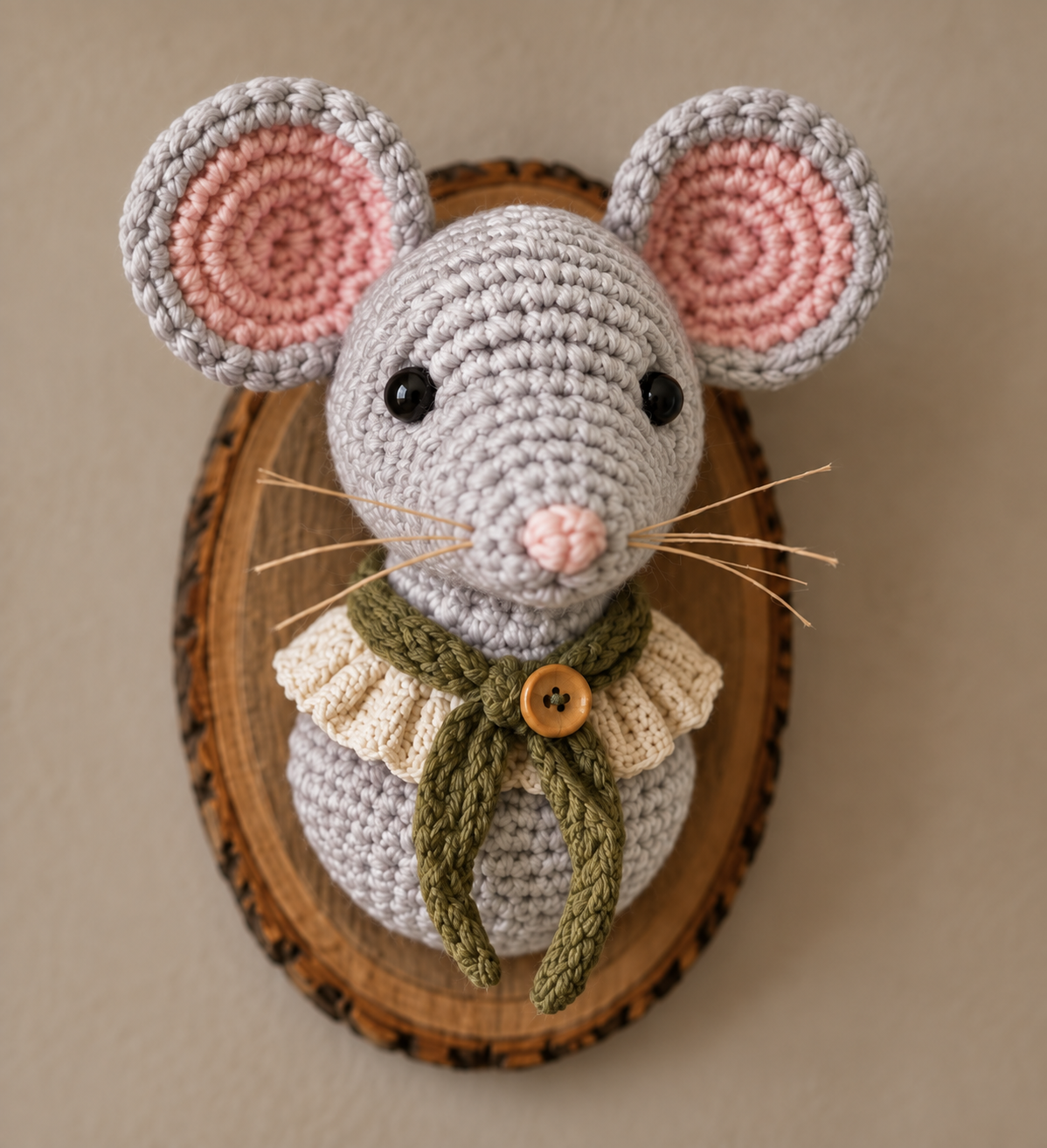 Bramble the Woodland Mouse – Handmade Crochet Wall Mount