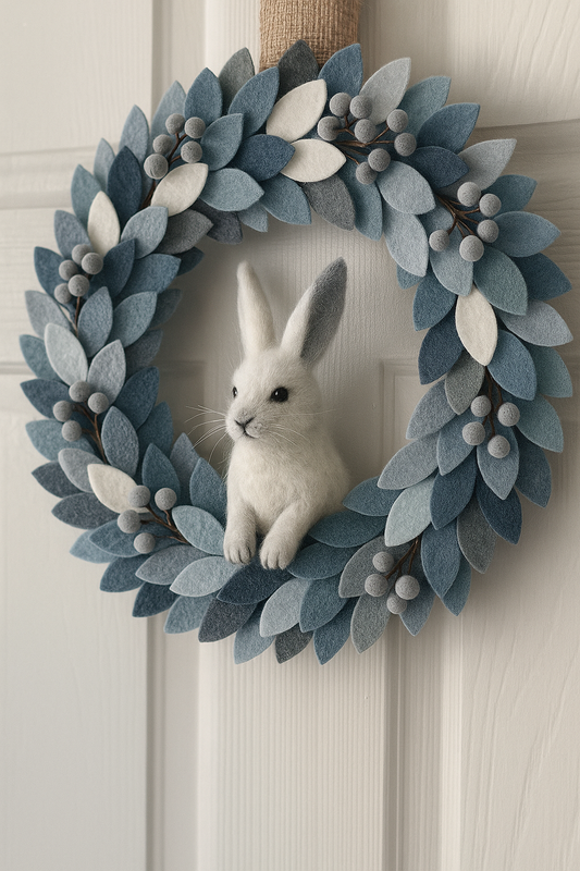 Handmade Winter Rabbit Felt Wreath