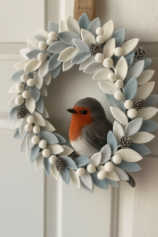 Handmade Felt Winter Robin Wreath