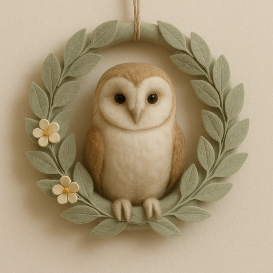 Handmade Felted Barn Owl Wreath