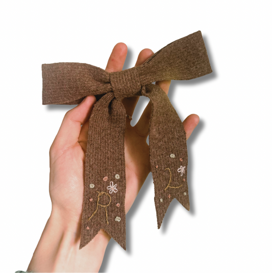 Hand Embroidered Knitted Hair Bow