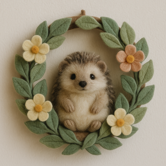 Handmade Felted Hedgehog Wreath