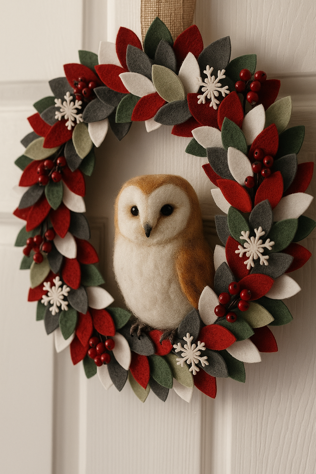 Handmade Felt Owl Christmas Wreath