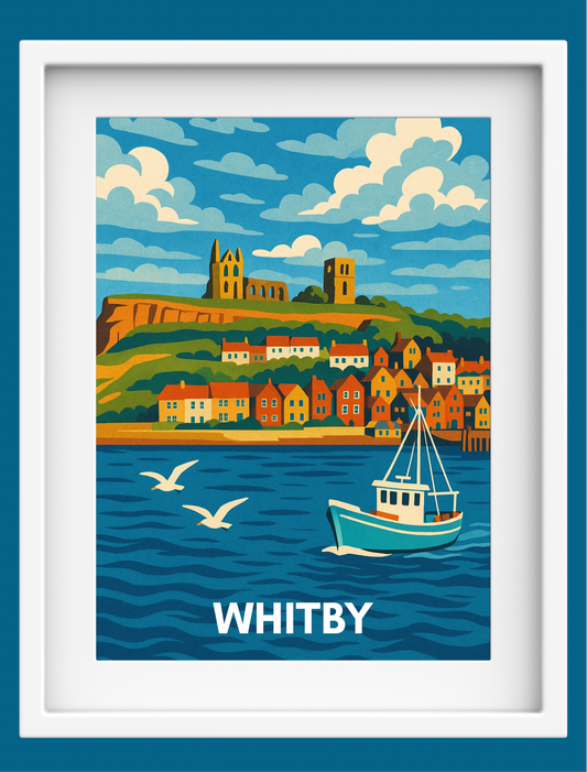🌊 Whitby Coastal Charm – Illustrated Art Print