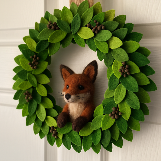 Handmade Fox & Forest Green Wreath
