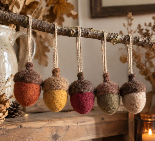 Handmade Needle Felted Acorn Decorations | Set of 5