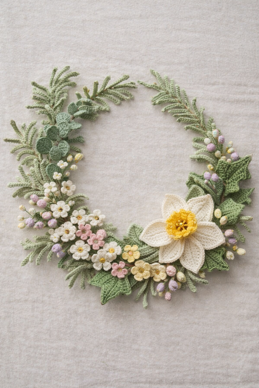 Hand-Crocheted Spring Floral Wreath