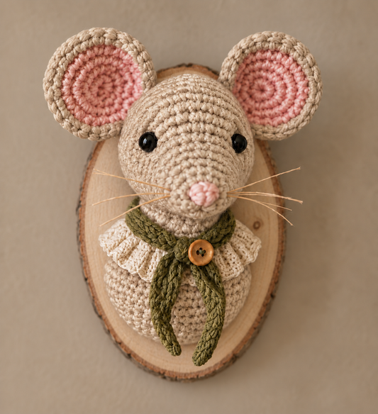 Bramble the Woodland Mouse – Handmade Crochet Wall Mount