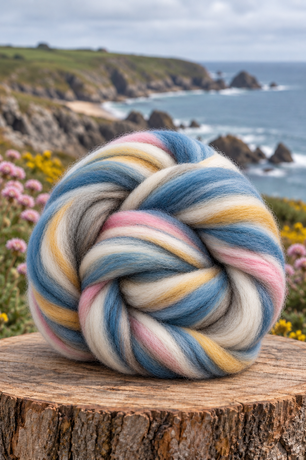 Cornish Coast – Hand-Blended British Wool Batt | Sea • Granite • Thrift • Gorse