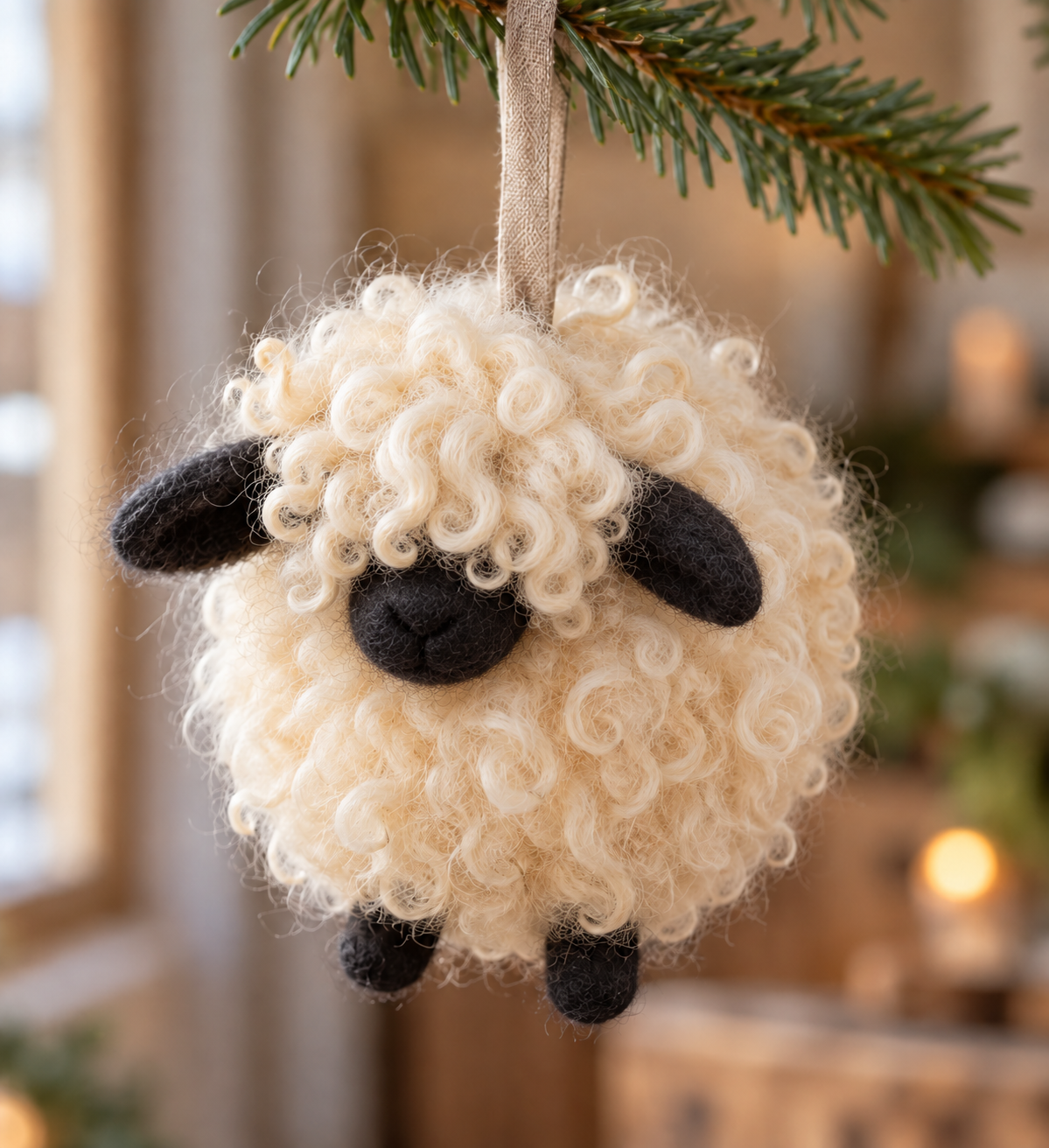 Needle-Felted Valais Blacknose Sheep Bauble