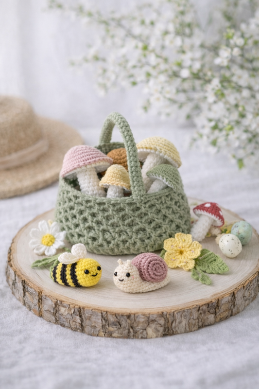 Handmade Crochet Spring Foraging Basket Set
